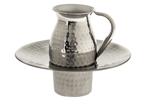Mayim Achronim Stainless Steel Wash Cup – 5x5", Hammered or White Crackle Designs - Jewish Depot