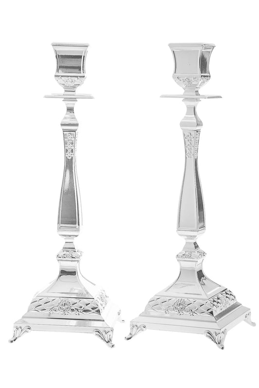 Silver Plated Candlesticks – Elegant Set of 2 Large Candlesticks for Shabbat