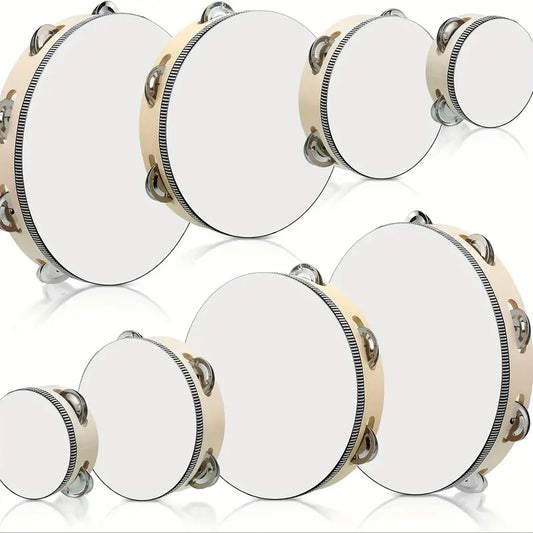 Wooden Tambourines - 4 Sizes, Premium Birch Wood & Polyester Leather Drumhead
