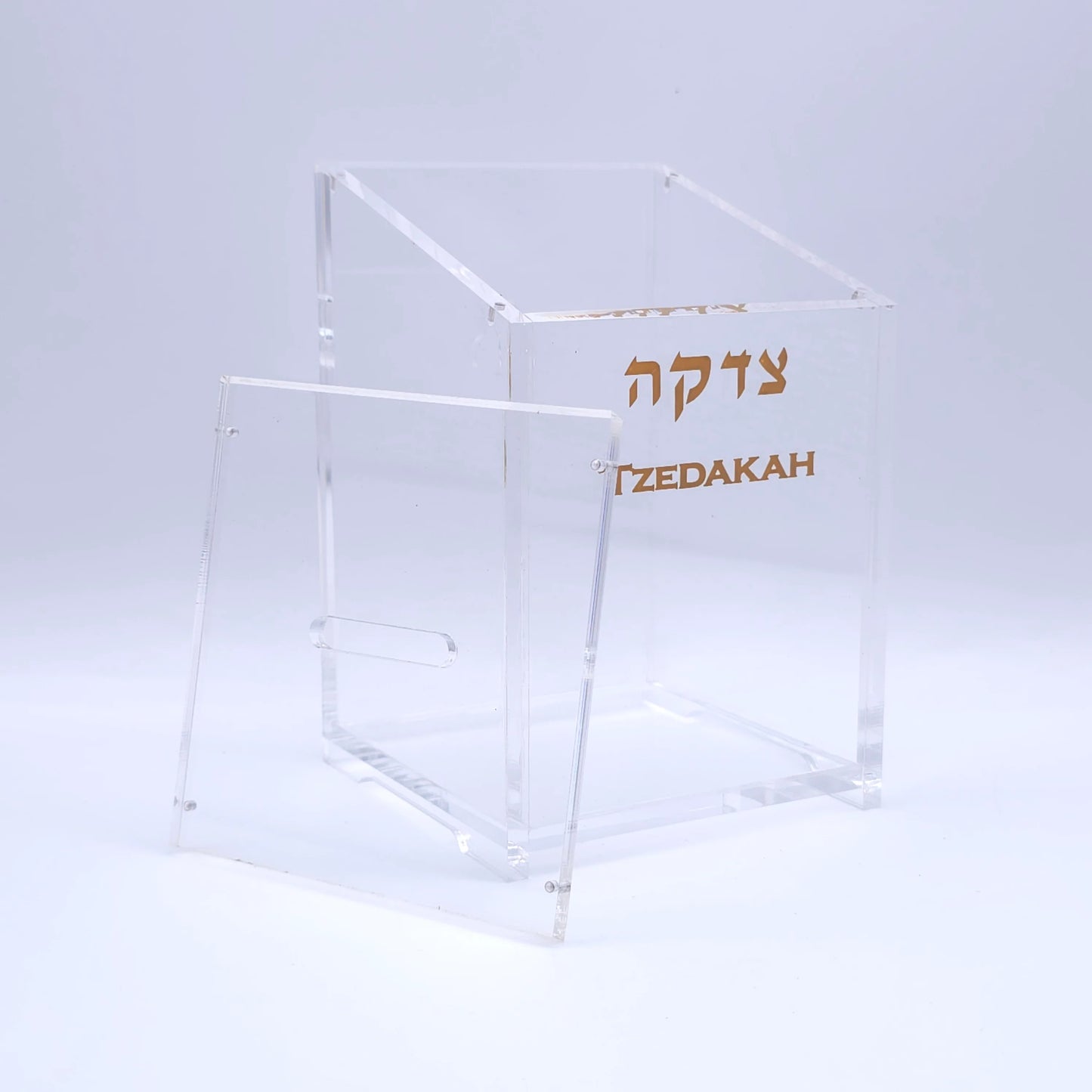 Clear Lucite Pushkah – Magnetic Lid & Wall-Hanging Design - Jewish Depot