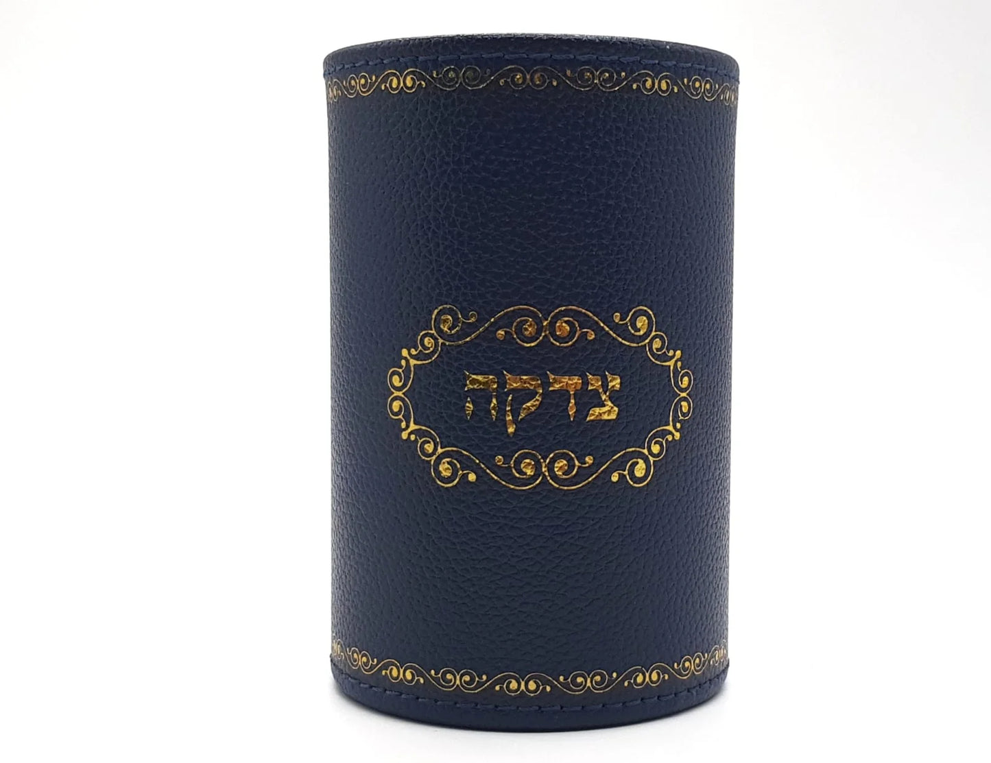 Leather Style Pushkah - Blue – Elegant Tzedakah Box for Charity
