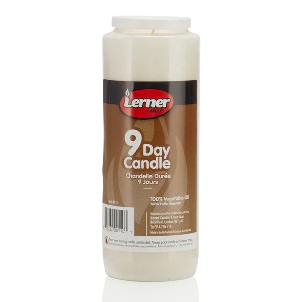 Lerner 9 Day Candle – 100% Vegetable Oil, Long-Lasting Memorial Candle - Jewish Depot