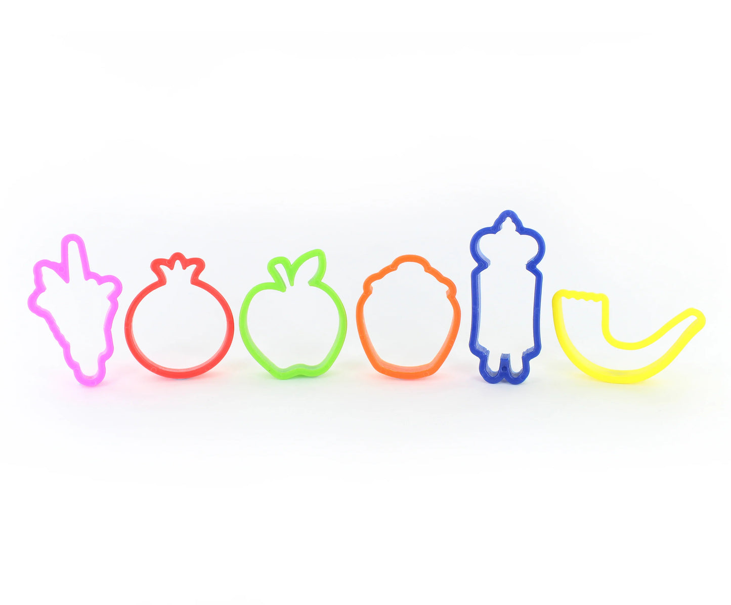 Rosh Hashanah Themed Cookie Cutter Set - 6 Shapes, Bright Colors, Durable Plastic