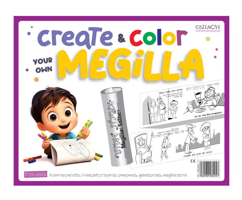 DIY Megillah Kit – Illustrated Scroll with Pencils, Crayons, and Gems