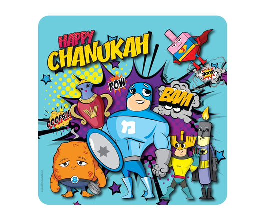 Chanukah Superheroes Placemat – PVC Holiday Table Mat for Kids | Fun Mealtime Gift