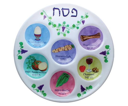 Plastic Disposable Seder Plate with Colorful Illustrations – Hebrew & English 10 PK