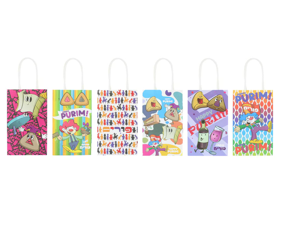 Pack of 6 Mini Paper Treat Bags – Perfect for Purim and Party Favors (2 Designs) - Jewish Depot