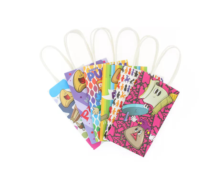 Pack of 6 Mini Paper Treat Bags – Perfect for Purim and Party Favors (2 Designs) - Jewish Depot