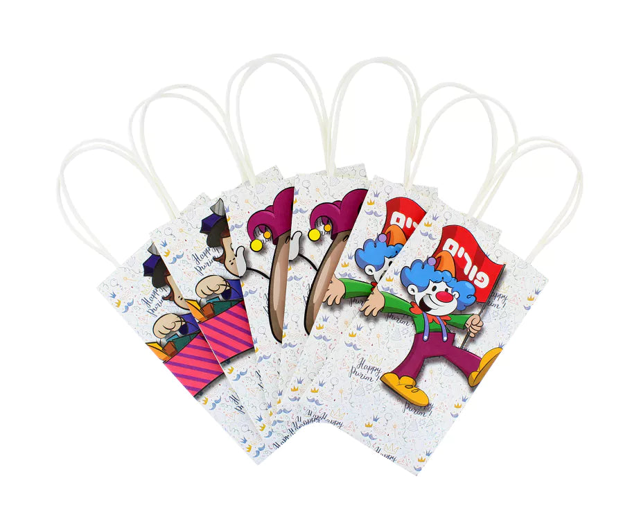 Pack of 6 Mini Paper Treat Bags – Perfect for Purim and Party Favors (2 Designs) - Jewish Depot