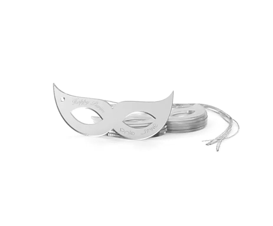 Purim Mask-Shaped Lucite Gift Tags – 6-Pack | Available in 3 Colors