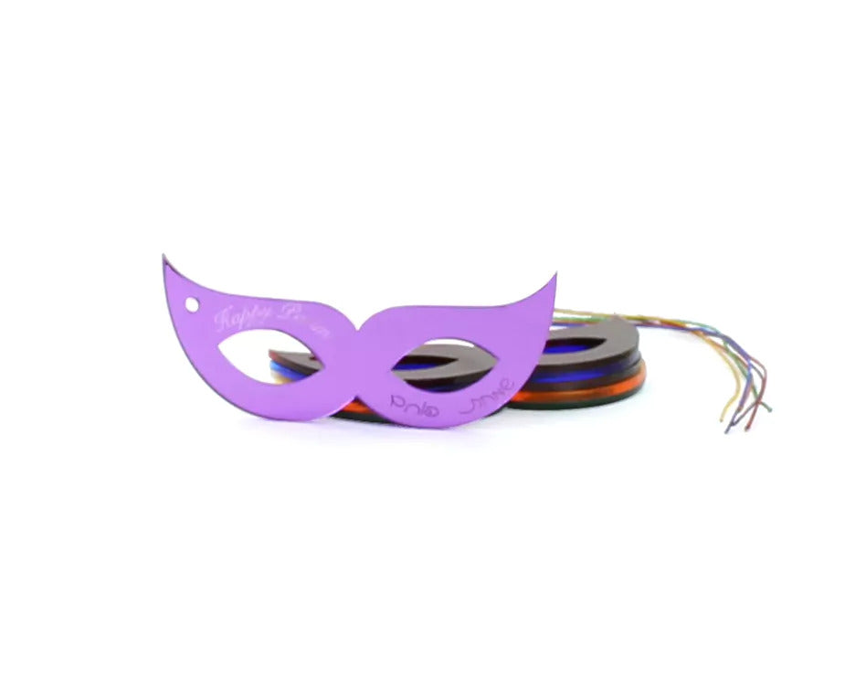 Purim Mask-Shaped Lucite Gift Tags – 6-Pack | Available in 3 Colors