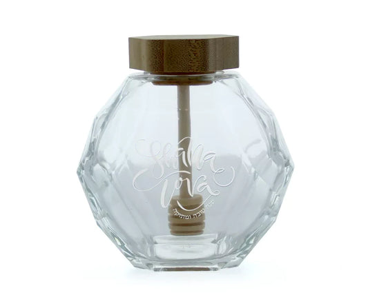 Glass Hexagon Honey Jar with Dipper - Jewish Depot