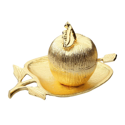 Gold or Silver Apple-Shaped Dish with Removable Honey Jar – Elegant Rosh Hashanah Tr - Jewish Depot