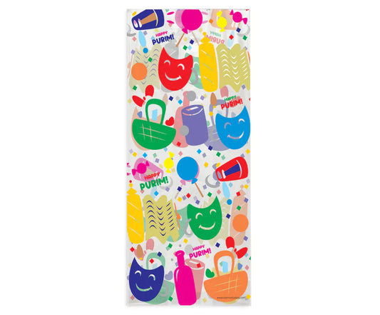 Purim Cellophane Bags – 20-Pack with Ties (4 Design Options) - Jewish Depot