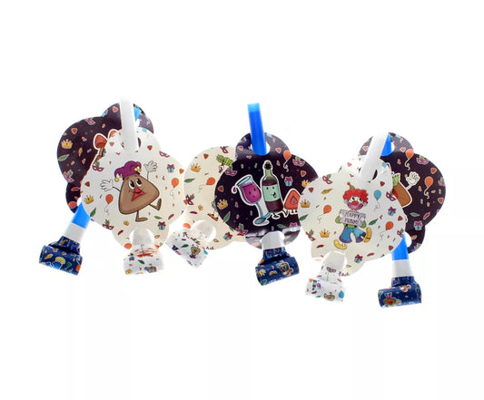 Pack of 6 Party Blowers – 2 Designs (3 of Each)