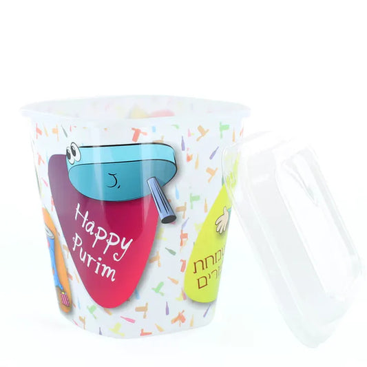 Purim Plastic Cups with Lids – 24-Pack | Colourful Square Design for Mishloach Manot