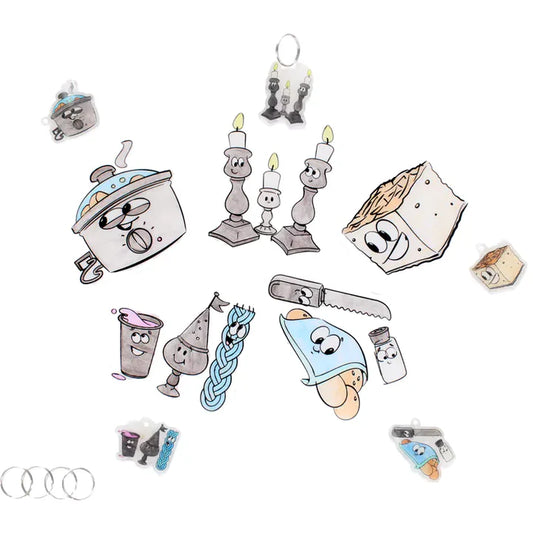 Shabbos Shrinky Keyrings Craft Set - 5 Designs with Colored Pencils - Jewish Depot