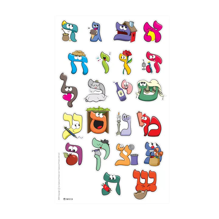 Colorful Alef Beis Stickers for Kids - Pack of 6 Sheets - Jewish Depot
