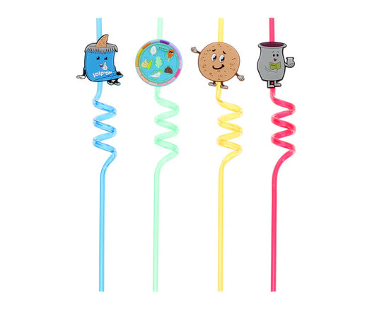 Passover Themed Wiggly Straws – Pack of 4 Colored Straws