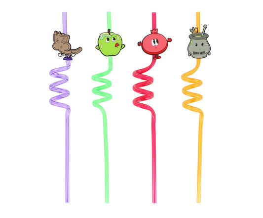 Rosh Hashanah Themed Wiggly Straws – Set of 4 Fun, Colorful Straws - Jewish Depot