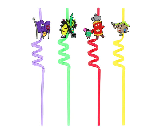 Sukkot Themed Wiggly Straws – Set of 4 Colorful Party Straws - Jewish Depot