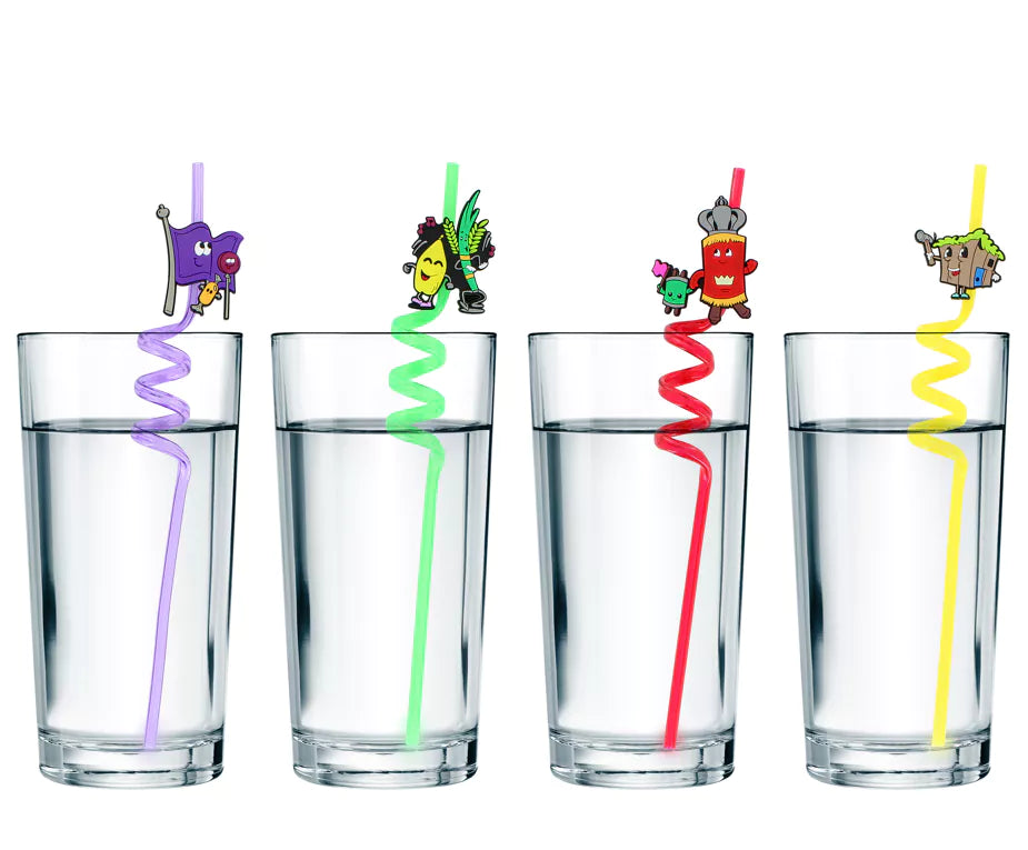 Sukkot Themed Wiggly Straws – Set of 4 Colorful Party Straws - Jewish Depot