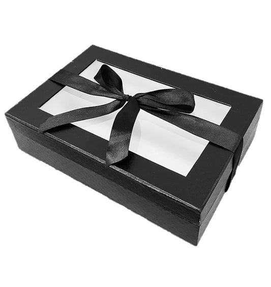 Elegant Gift Box with Clear Window and Ribbon Closure (Black & Bronze, Sold Separately) - Jewish Depot