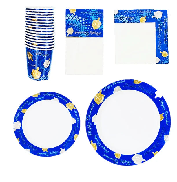 Chanukah Partyware Collection – Plates, Napkins, Cups & Tablecloth (Sold Separately)