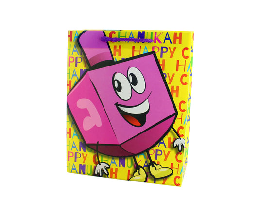 Chanukah Gift Bag – Yellow Text & Dreidel Design