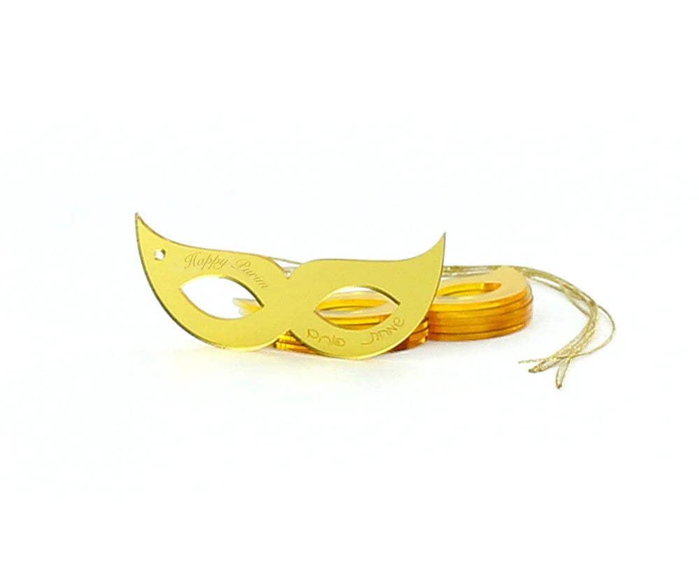Purim Mask-Shaped Lucite Gift Tags – 6-Pack | Available in 3 Colors