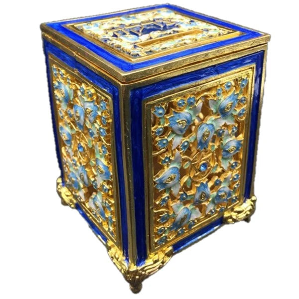 Jeweled Tzedakah Box - Gold with Blue, Purple, or Teal Accents