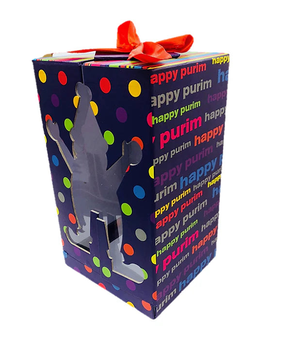 Colorful Purim Box with Clown Motif and Bow – Perfect for Mishloach Manos - Jewish Depot