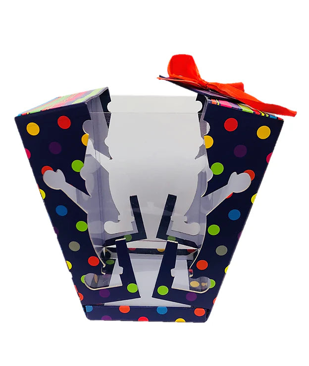 Colorful Purim Box with Clown Motif and Bow – Perfect for Mishloach Manos - Jewish Depot