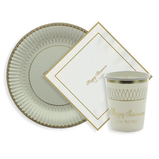 "Happy Passover" Foiled Paper Plates, Cups, Napkins, and Place Cards (Sold Separately) - Jewish Depot