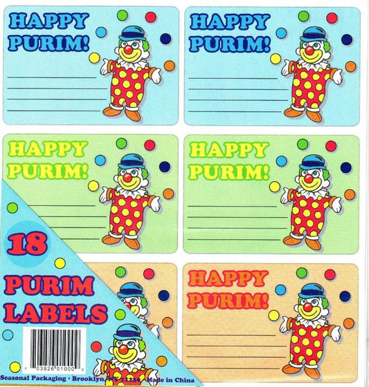 Purim Clown Sticker Labels – Fun and Festive for Your Celebration (Pack of 18) - Jewish Depot