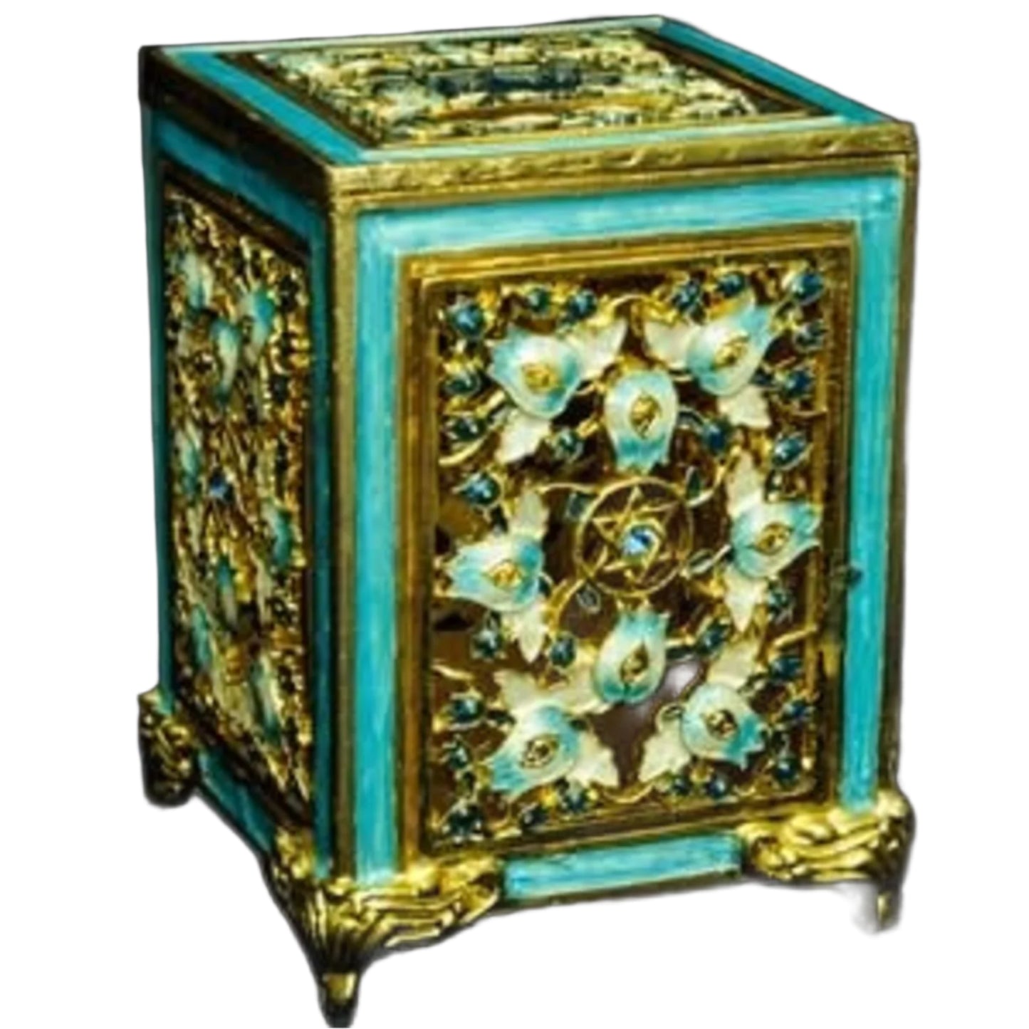 Jeweled Tzedakah Box - Gold with Blue, Purple, or Teal Accents