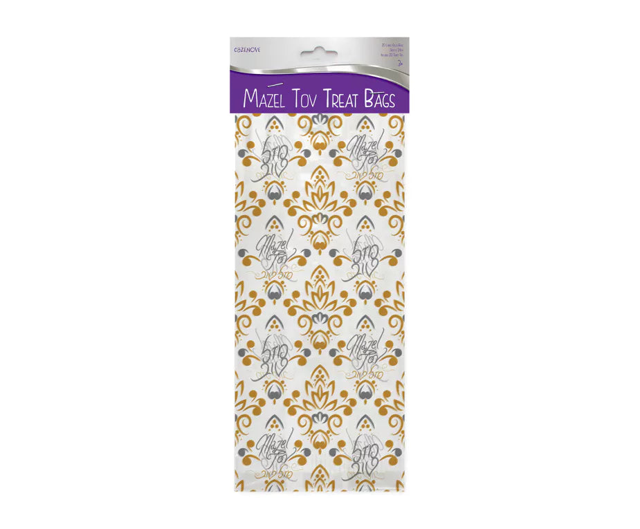 20 "Mazal Tov" Cellophane Treat Bags & Ties – Perfect for Party Favors - Jewish Depot