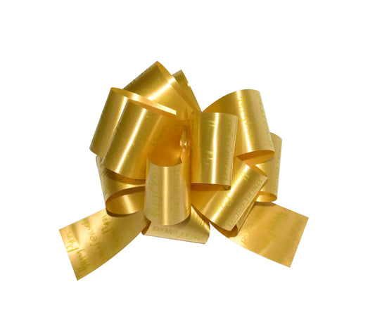 Happy Purim Pull Bows – 4-Pack | Satin Gift Bows with Hebrew & English Text | Available in 2 Colors