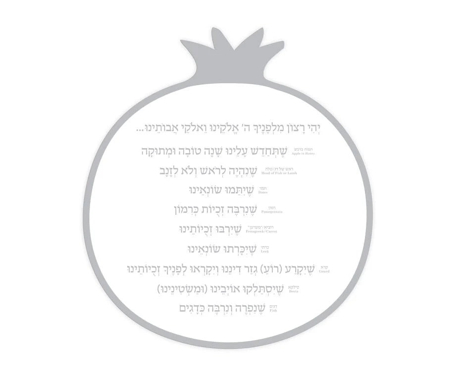 Pomegranate Shaped Rosh Hashanah Simanim Card - Gold/Silver & Wood Options