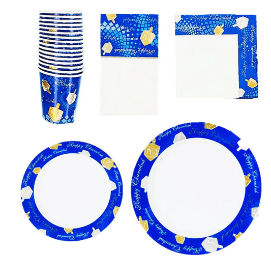 Chanukah Partyware Collection – Plates, Napkins, Cups & Tablecloth (Sold Separately)