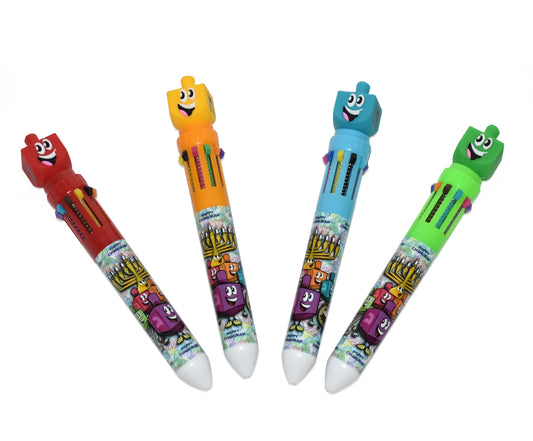 Chanukah 10-Color Ink Ball Pen – Multicolor Writing Fun for Kids | Festival-Themed Stationery Gift